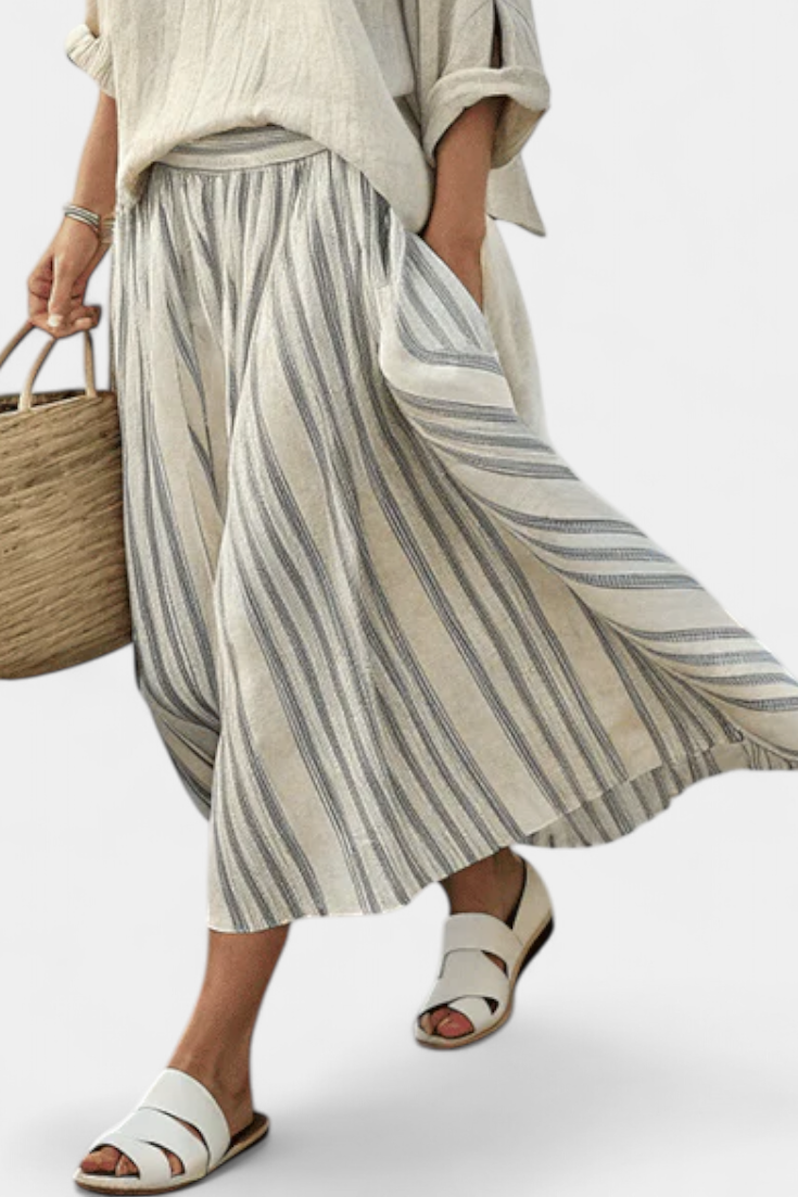 Eva Elegant Oversize Blouse-Skirt Linen Set