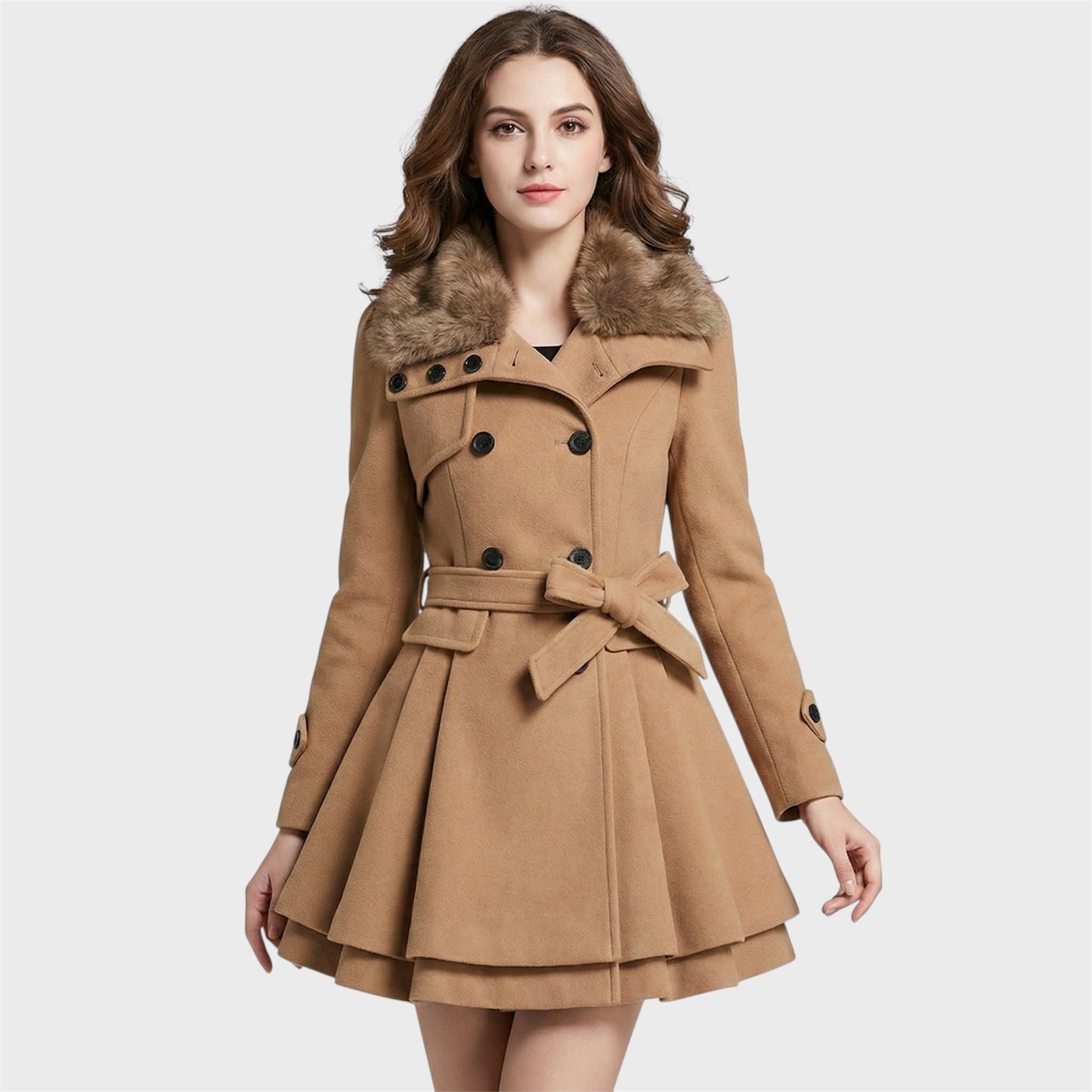 Emma - Elegant coat with a faux fur collar