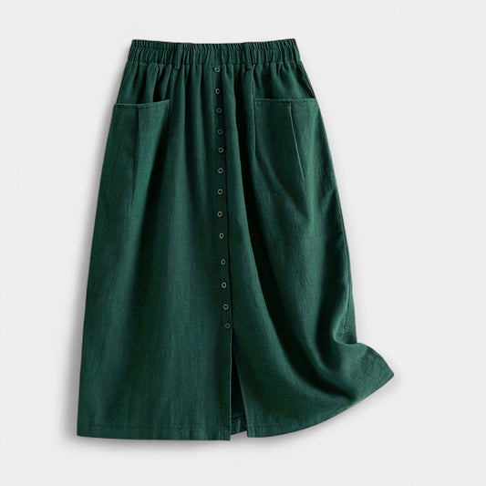 Magdaléna Elegantní Midi Vintage Sukně Předníkapsami