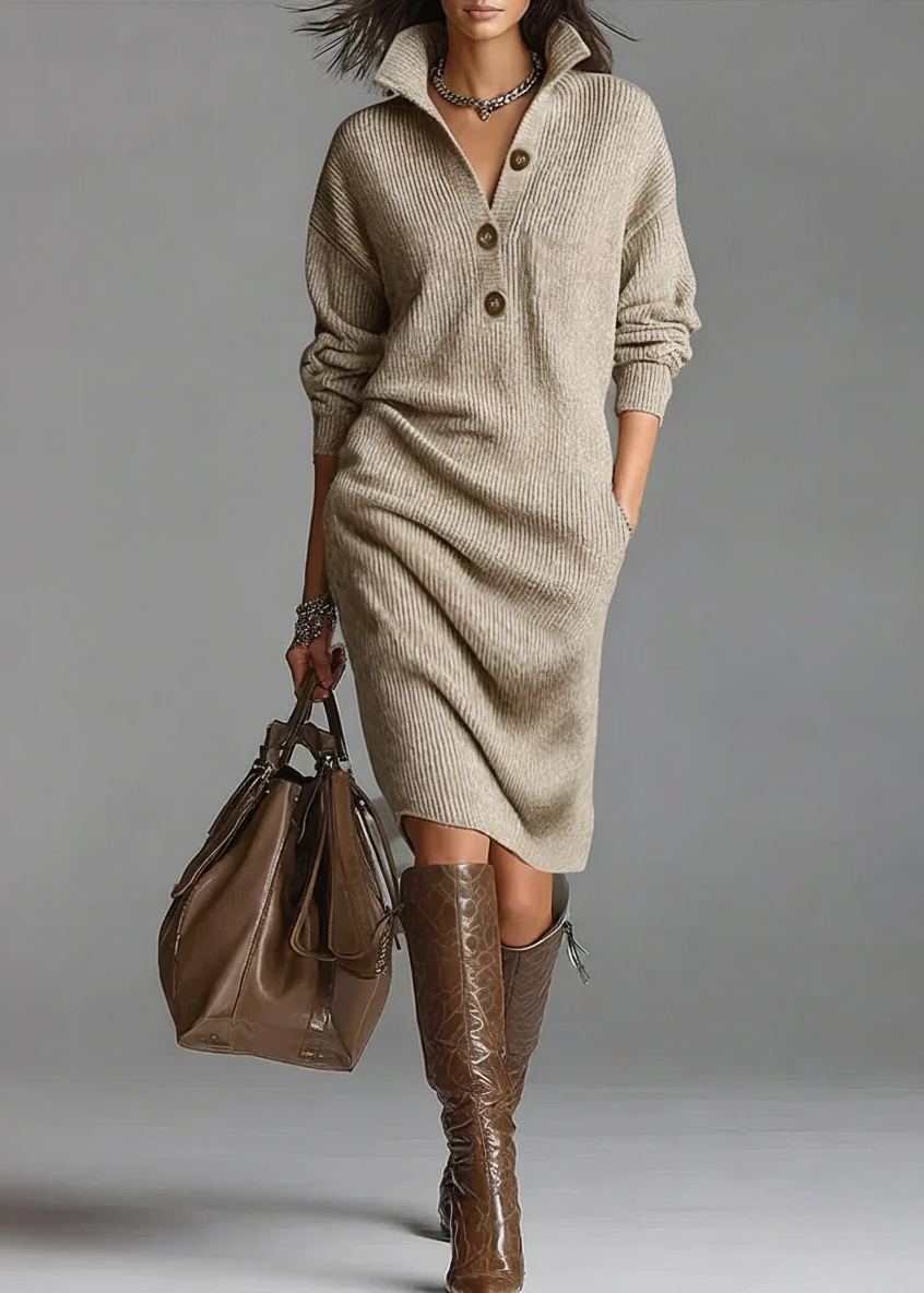 Lorena | Knitted dress with collar and buttons