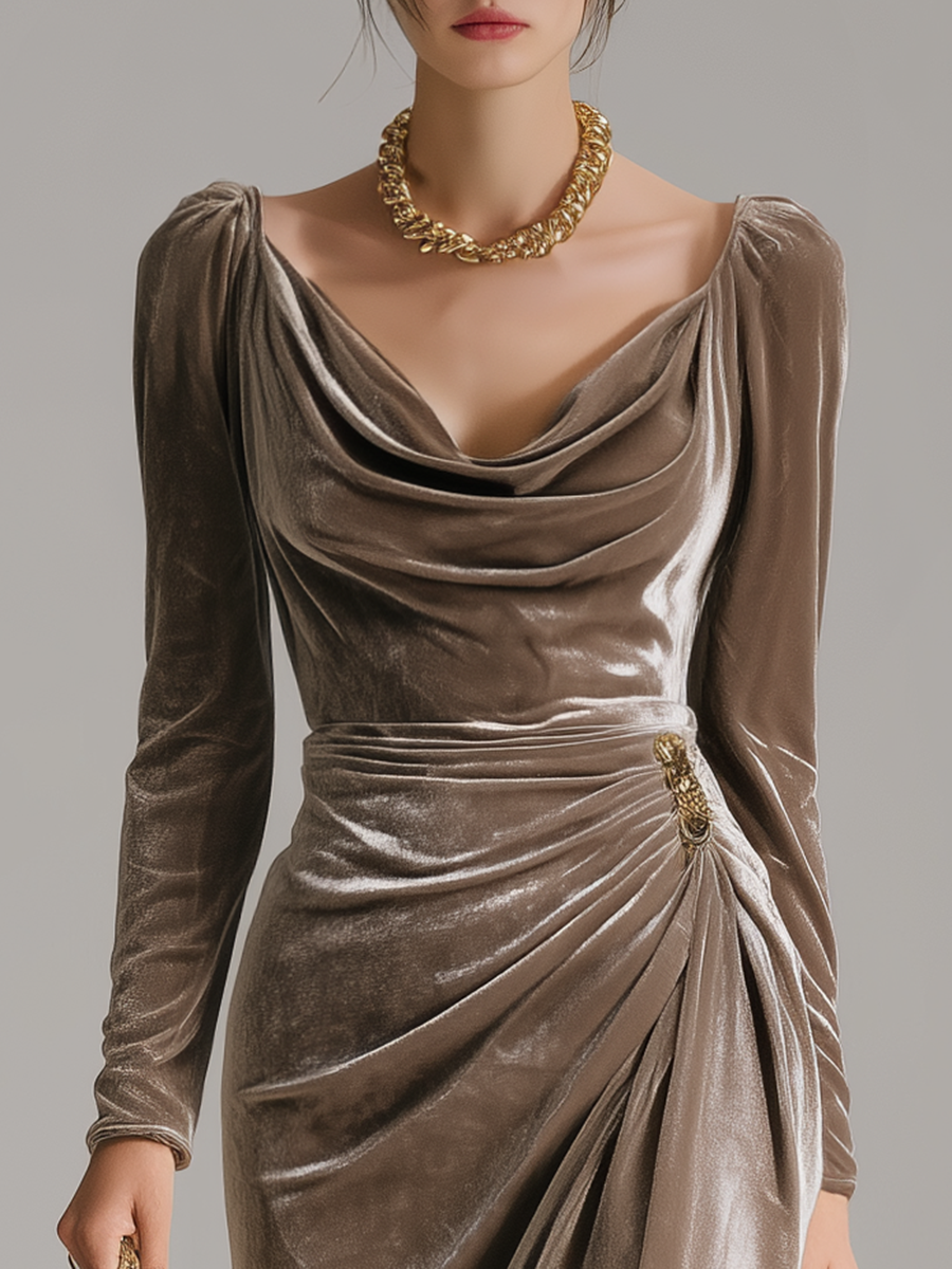 Mia | Velvet Bodycon Dress with Waist Button