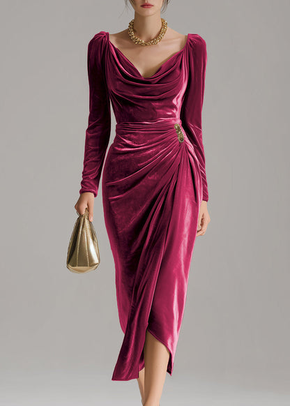 Mia | Velvet Bodycon Dress with Waist Button
