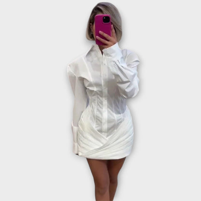India - White pleated long-sleeved dress