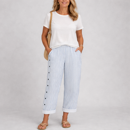Caitlin | Stylové pruhované kalhoty s knoflíky