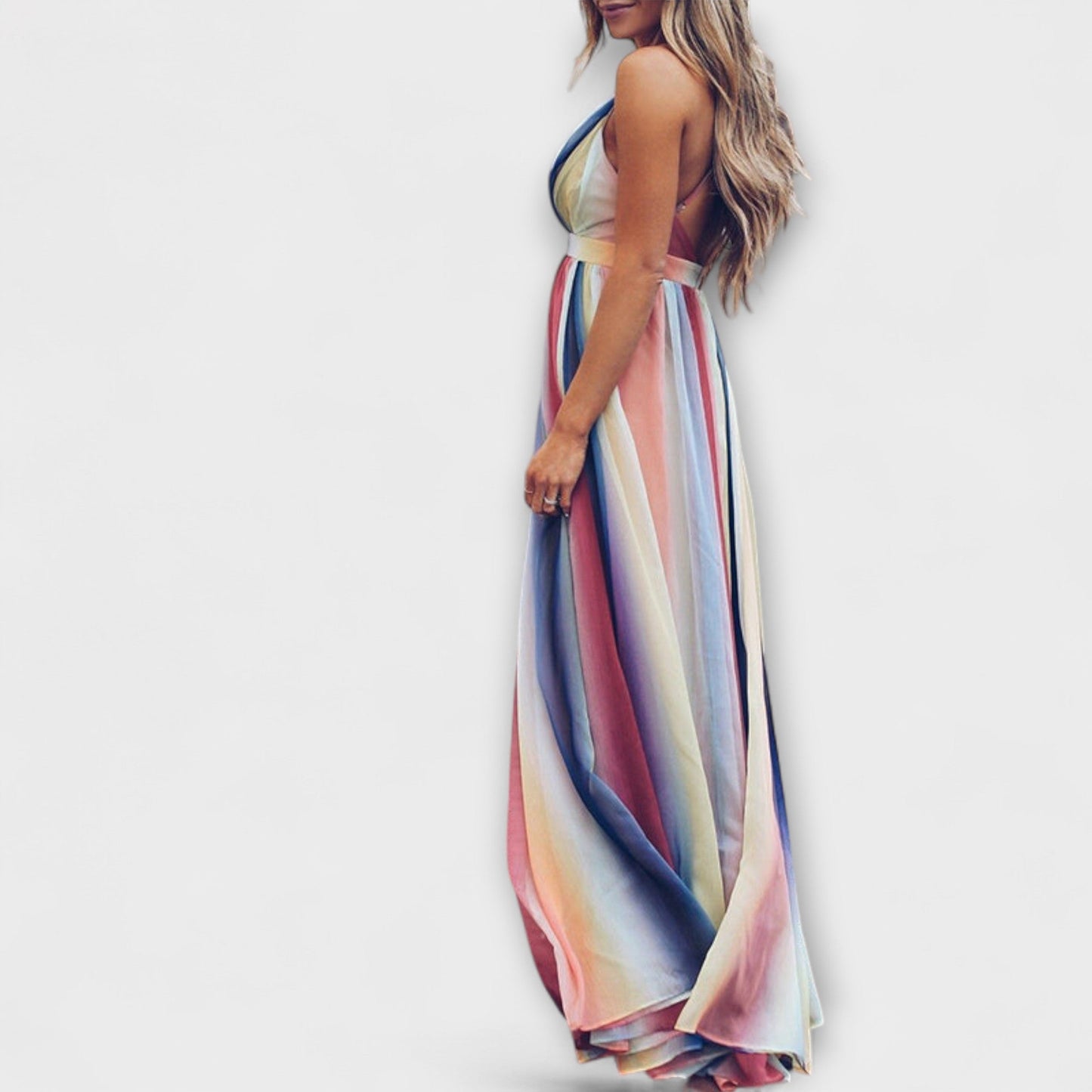 Multicolor Striped Women's V-neck Dress